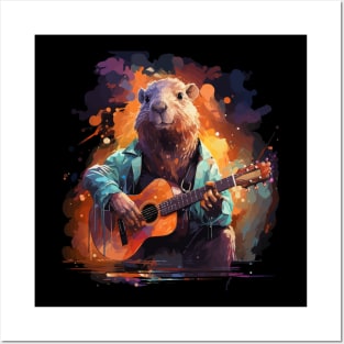 Capybara Playing Guitar Posters and Art